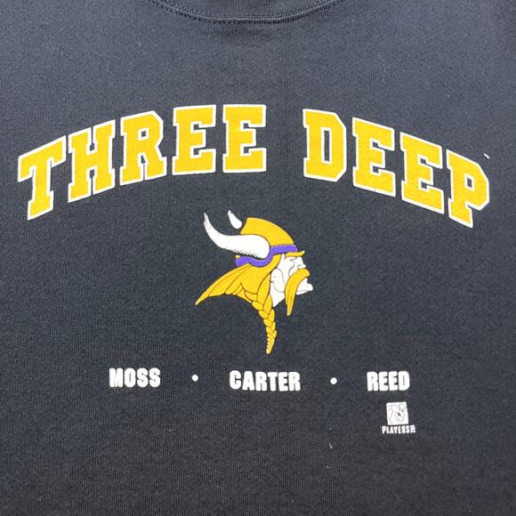 Vintage Minnesota Vikings Sweatshirt Adult Medium Black Logo 7 NFL Three Deep - Picture 2 of 12